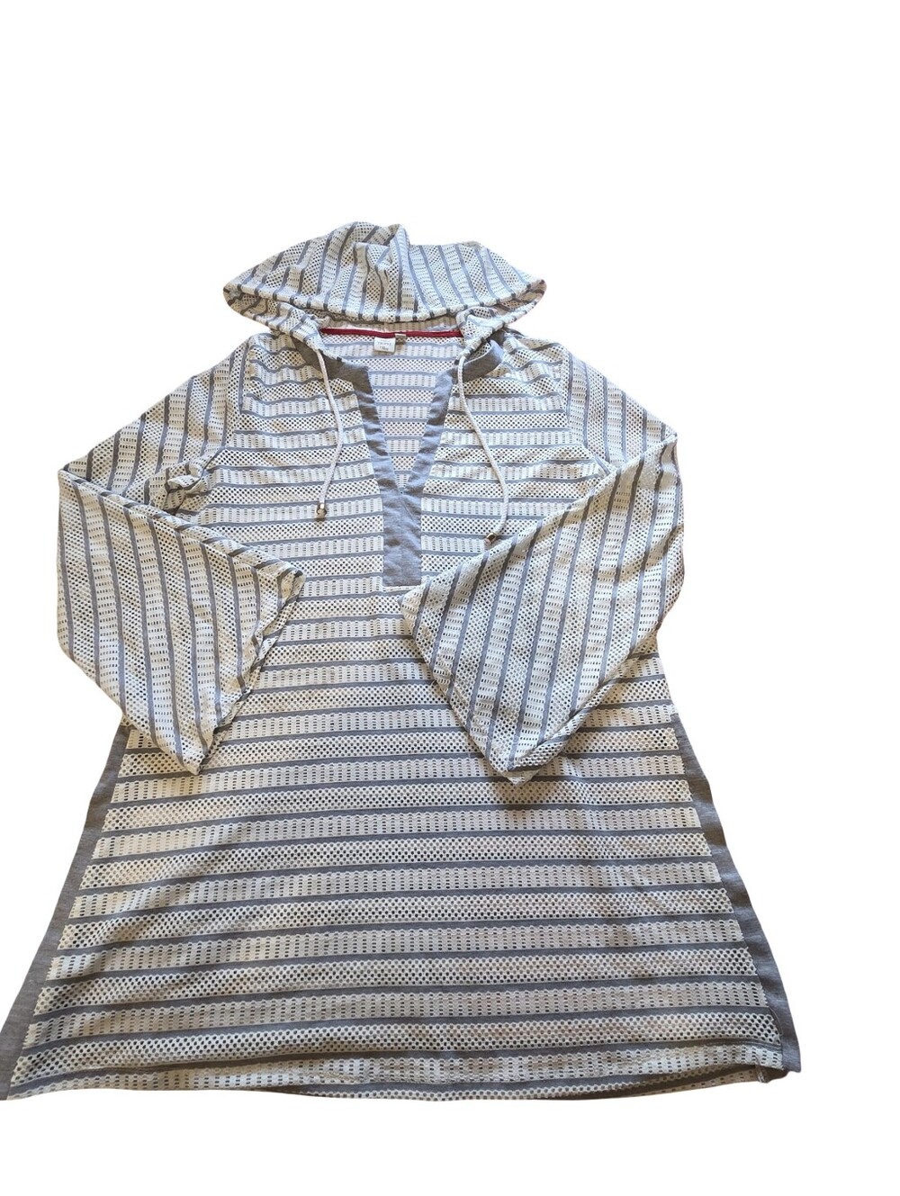Saint Tropez West Striped Hooded Pullover Dress — White & Gray - Picture 11 of 11